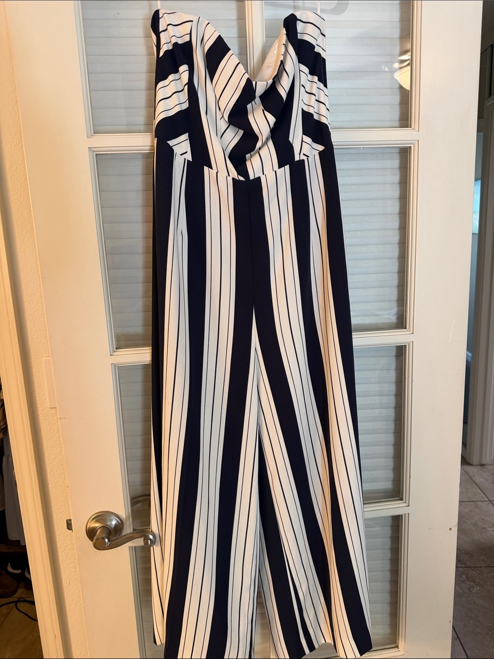 H&M Navy and White Striped Wide-Leg Jumpsuit
